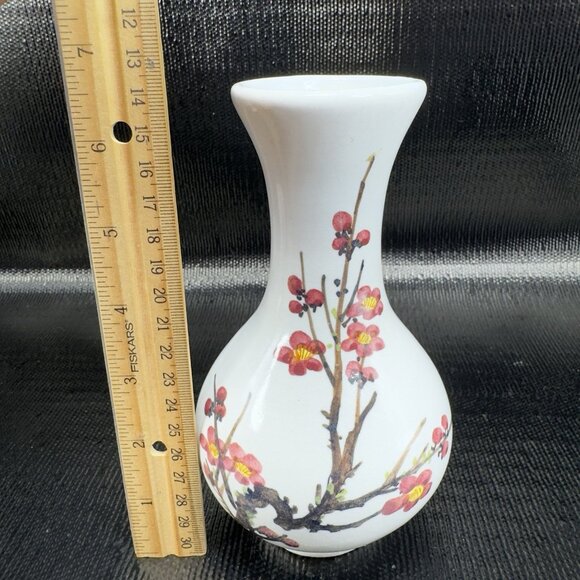 Vintage 1980s Pottery Vase Cherry Blossom Pattern Marked Heavy Stoneware Vase - Picture 2 of 11